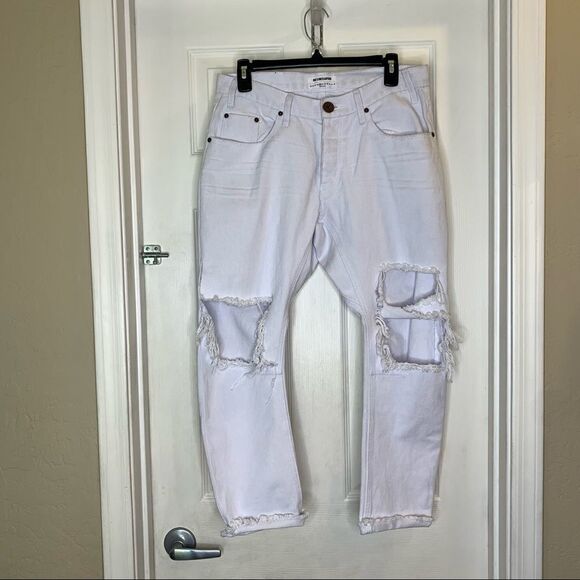 One Teaspoon Saints Long Rise Low Waist Distressed Baggy White Denim Jeans 26 - Picture 10 of 14